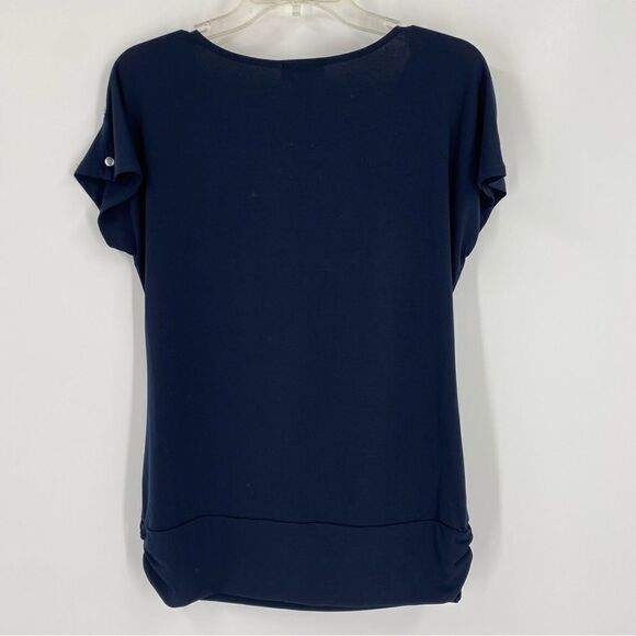 Carmen Women’s Scoop Neck Short Sleeve Draped Front Blue Blouse Size M - Picture 3 of 3